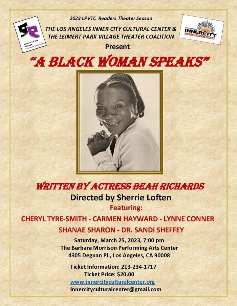 Theater event poster featuring a woman's image.